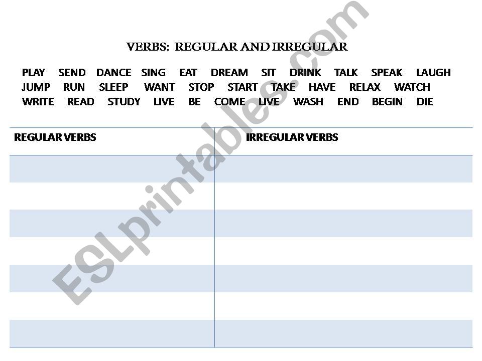 PAST SIMPLE:  Regular and Irregular Verbs