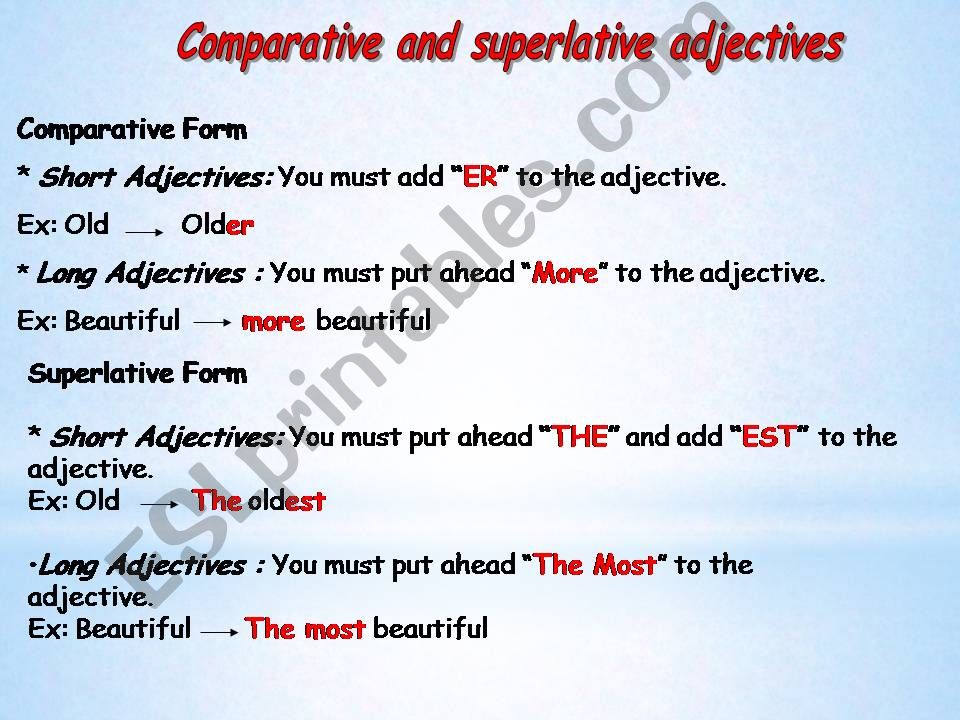 Comparative and superlative adjectives explanation