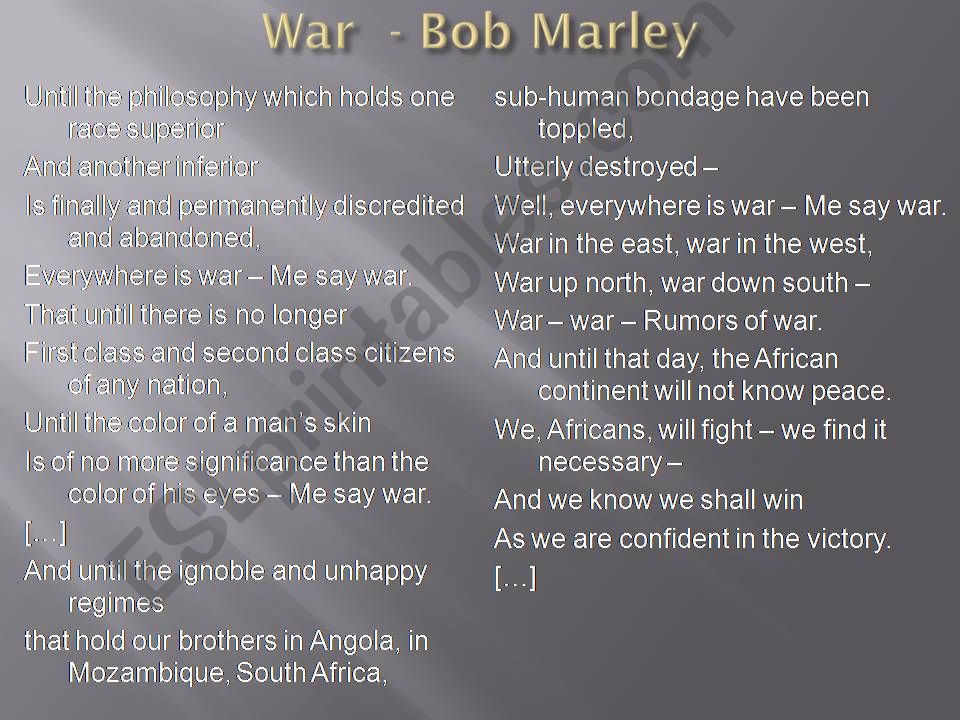 War - Bob Marley - Song Activity