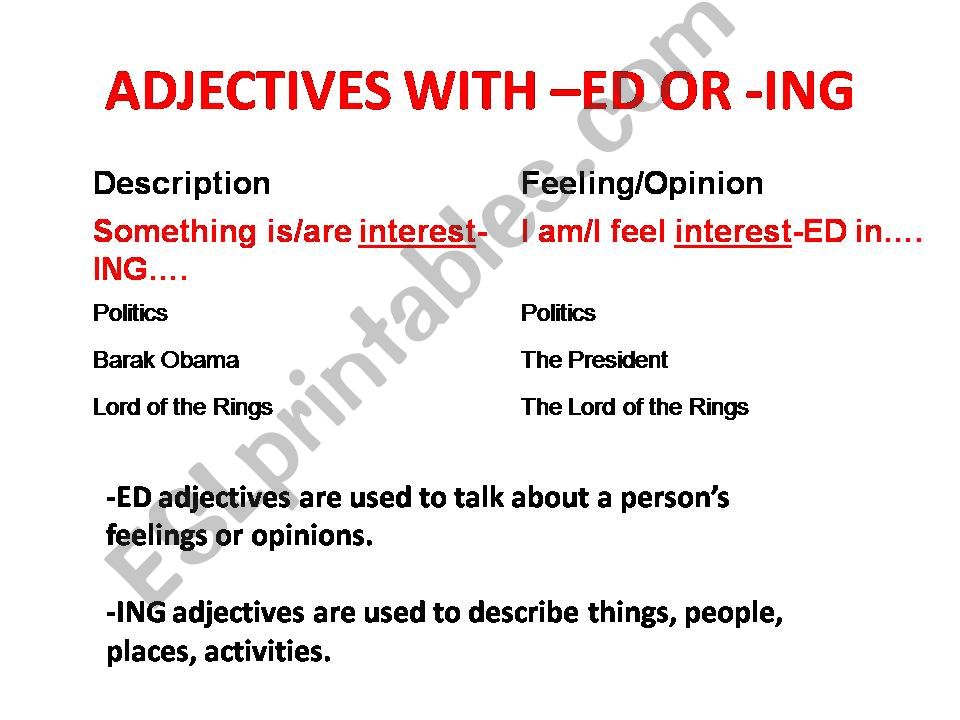 ADJECTIVES WITH -ED OR -ING powerpoint