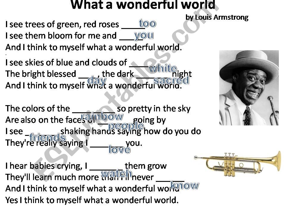 Louis Armstrong - Wonderful World (Fill-in the Blank & Discussion Questions)