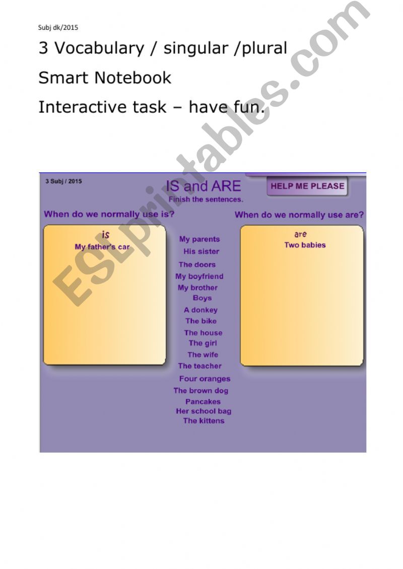 Vocabulary nouns plural singular 3/5 