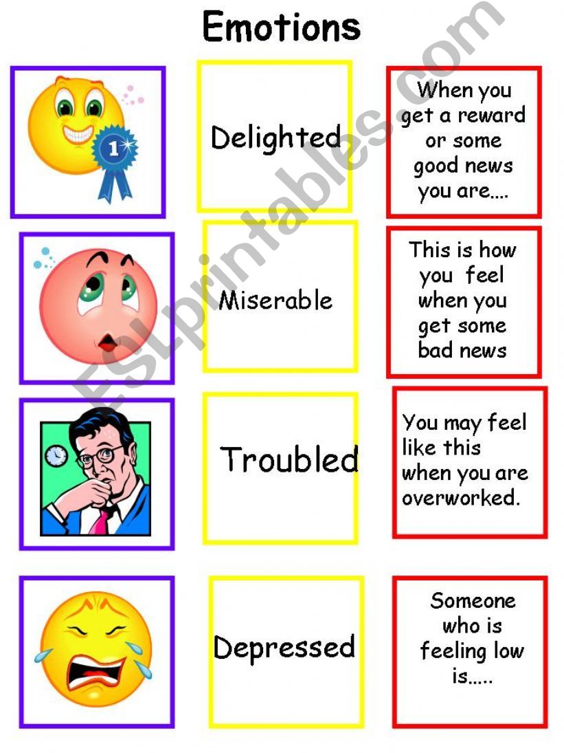 Flashcards on emotions for  laminating
