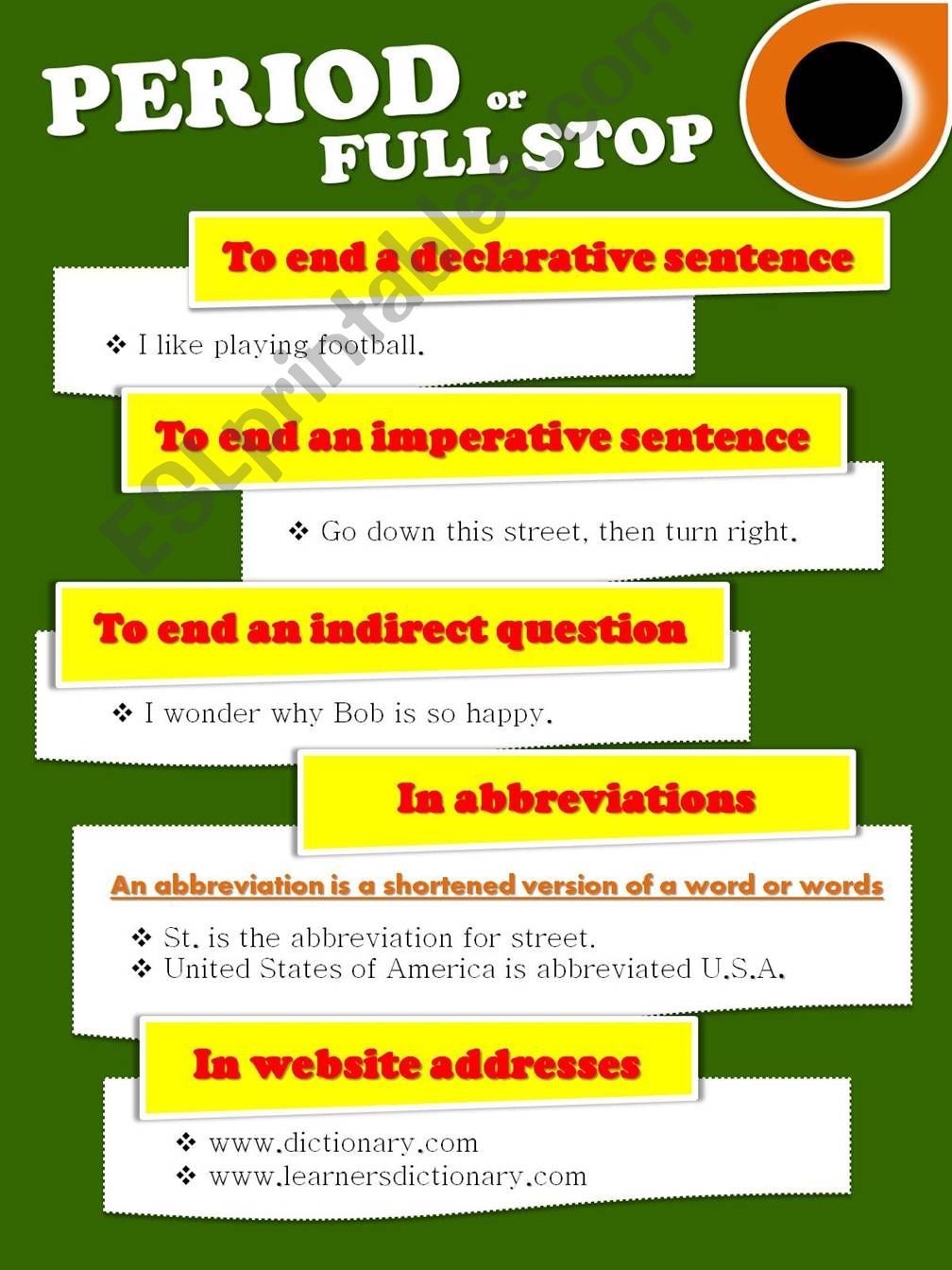 PUNCTUATION RULES - PERIOD or FULL STOP