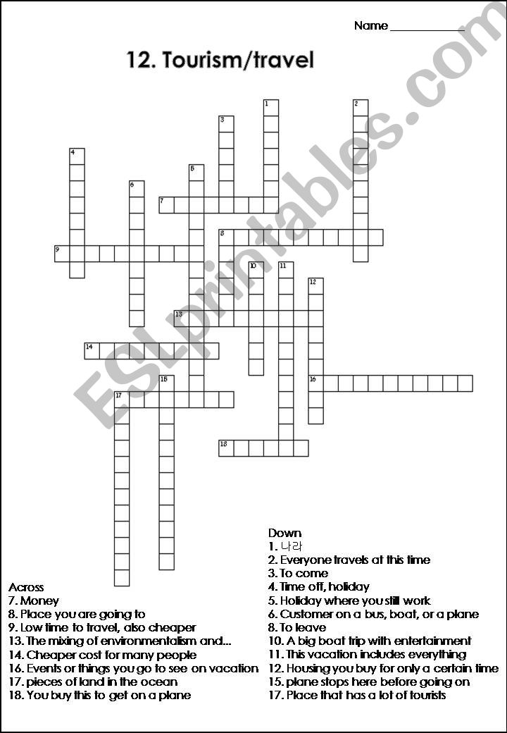 Travel/Tourism Crossword puzzle
