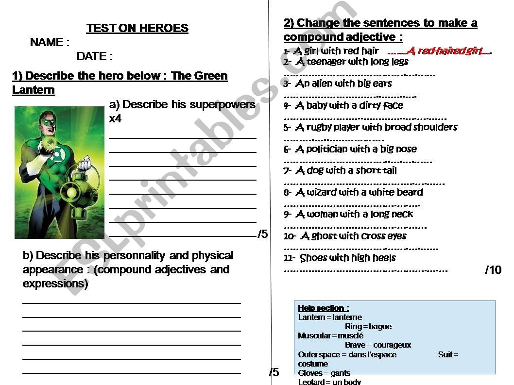 Test on heroes and compound adjectives