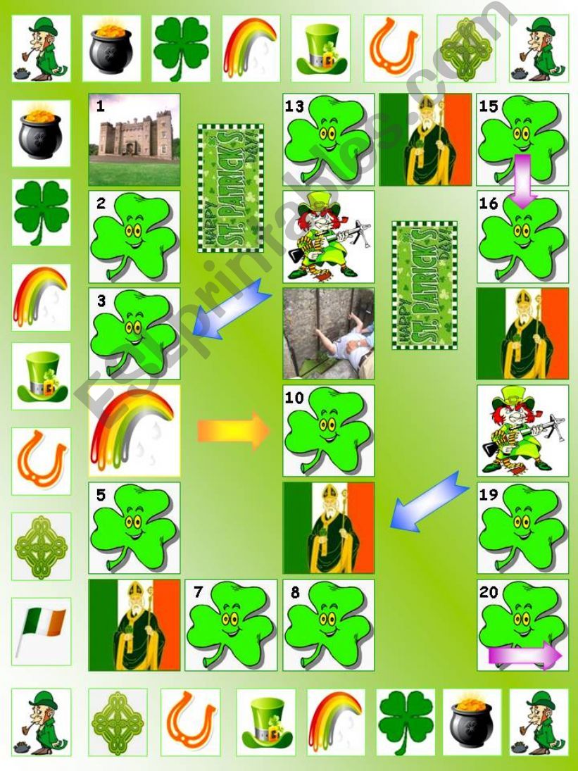 Saint Patricks game (Part 1):  Printable Board game + Counters