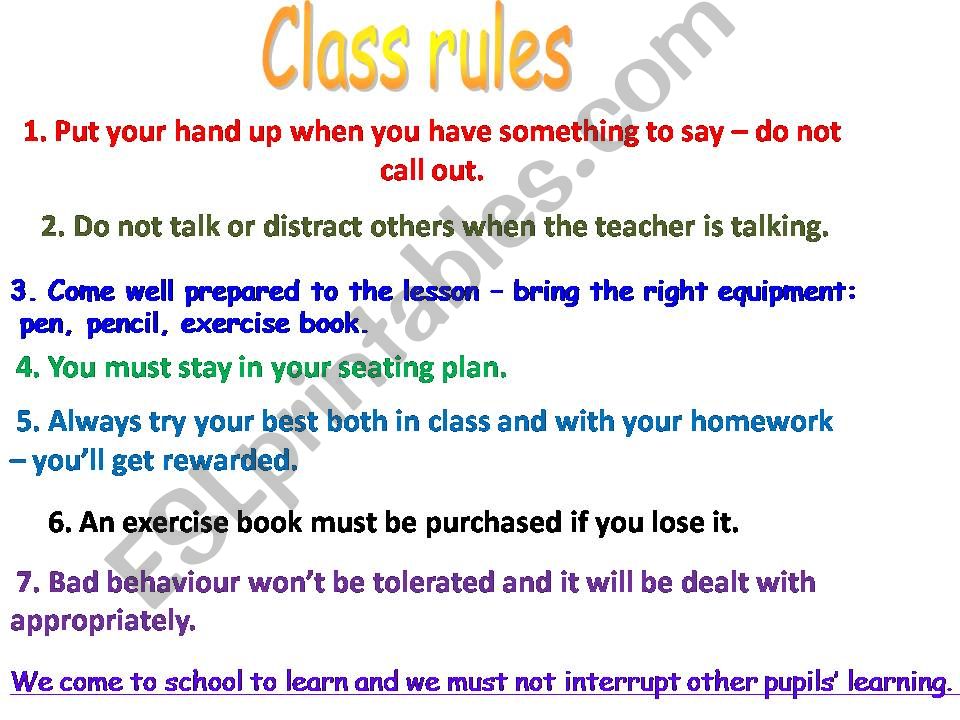 ESL English PowerPoints Class Rules
