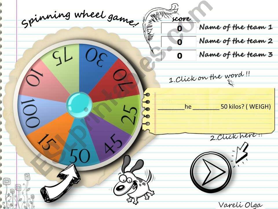 Spinning wheel game Simple Present /Present Continuous 