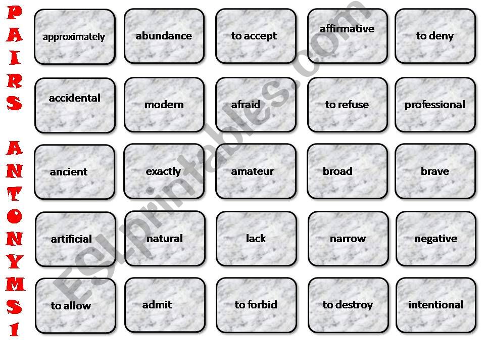 Pairs- Vocabulary-Opposites 1 (of 6)