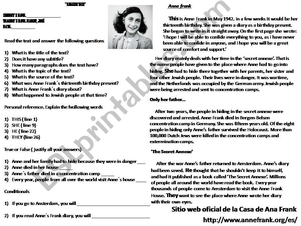 anne frank test powerpoint