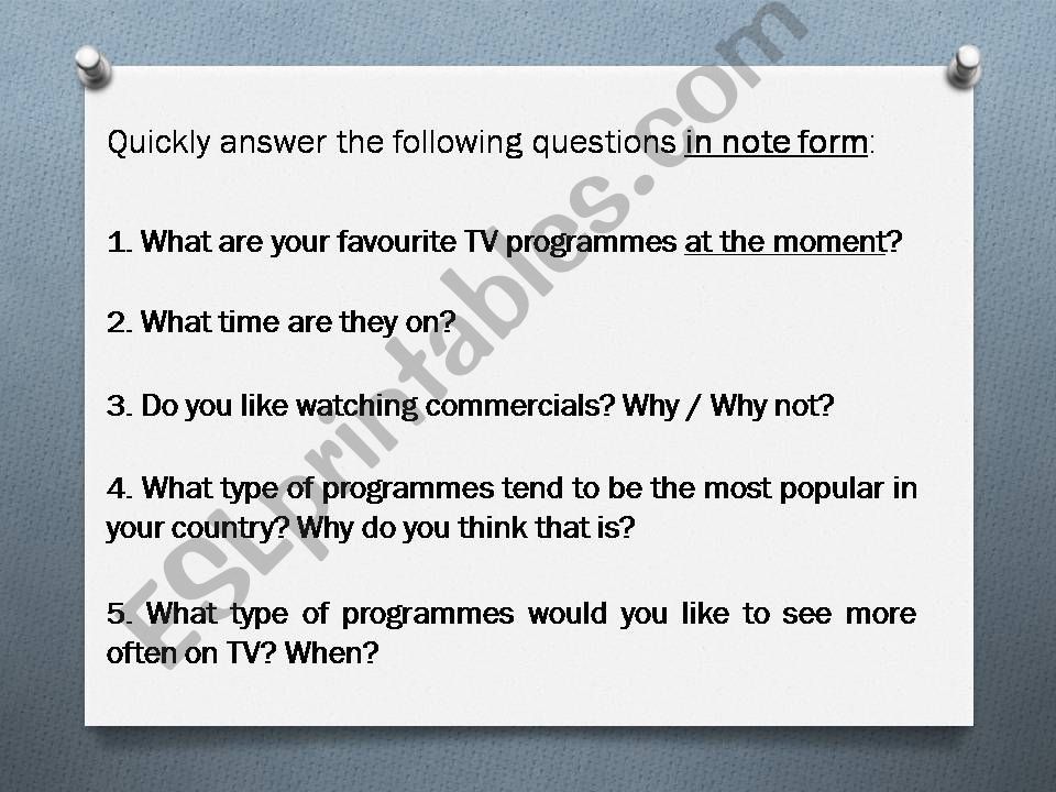 Questions on TV programmes powerpoint
