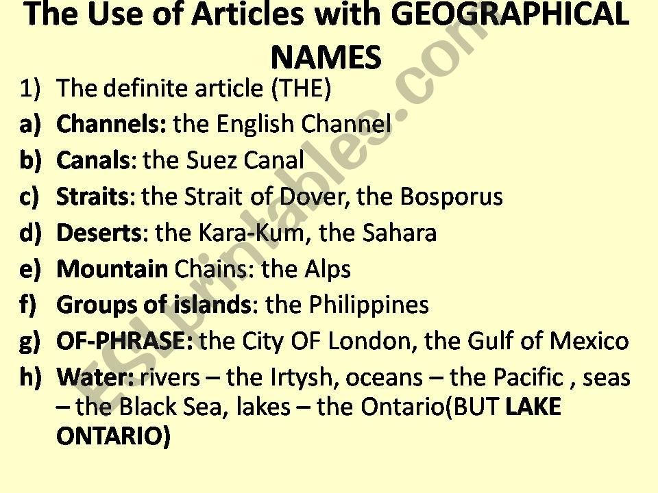 Articles with Geographical Names