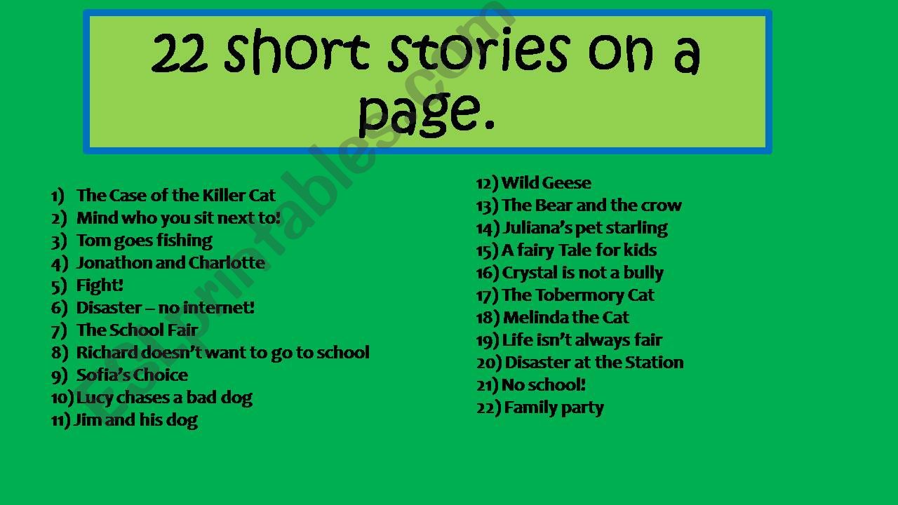22 short stories on a page powerpoint