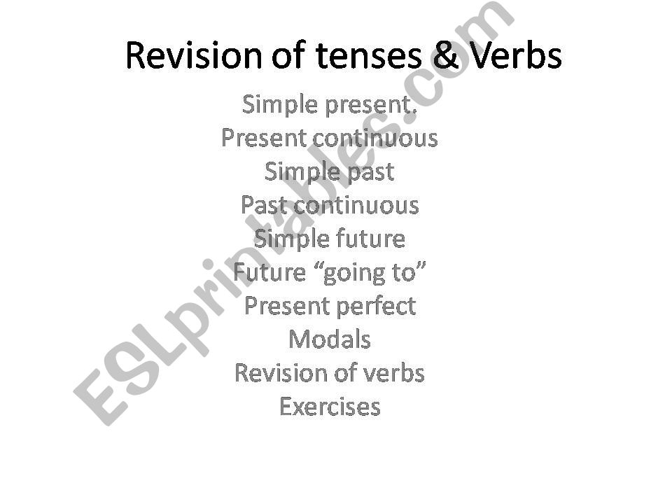 Revision of tenses & verbs powerpoint