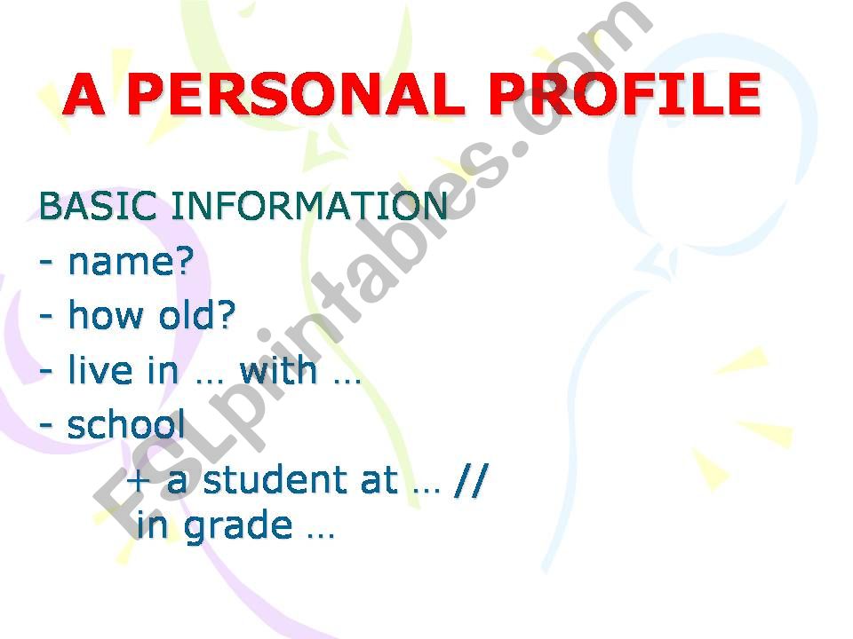 WRITING A PERSONAL PROFILE powerpoint