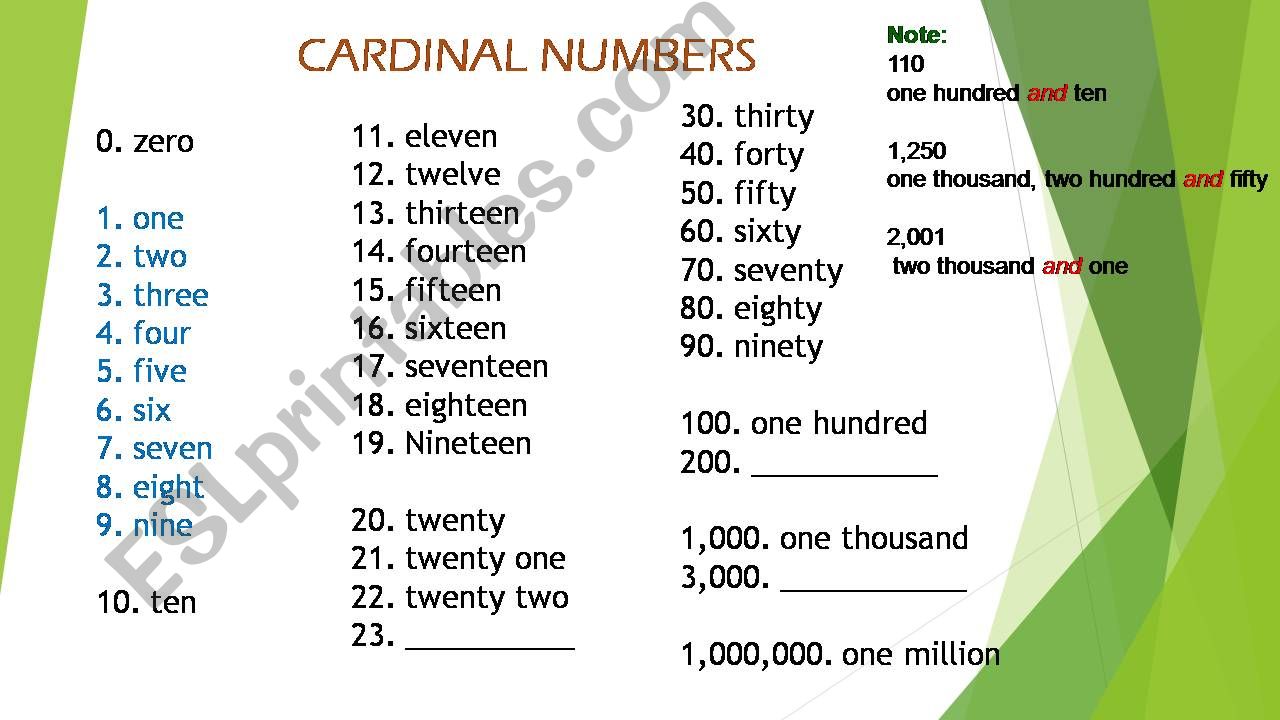 Cardinal Numbers powerpoint