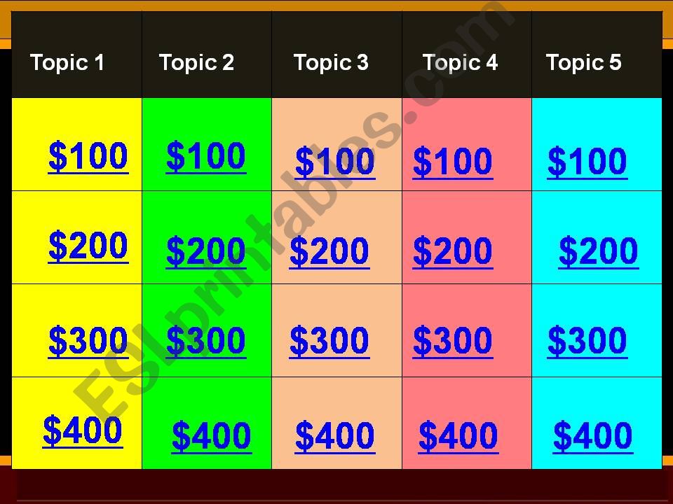 Jeopardy: conditionals 1, 2 and 3