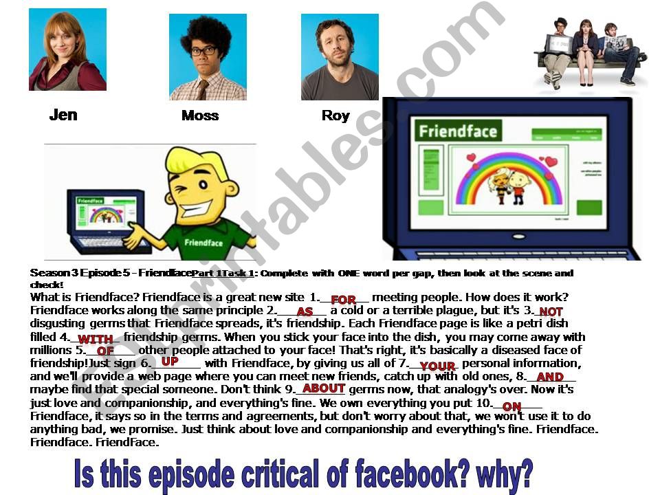 The IT crowd- Friendface episode- Facebook