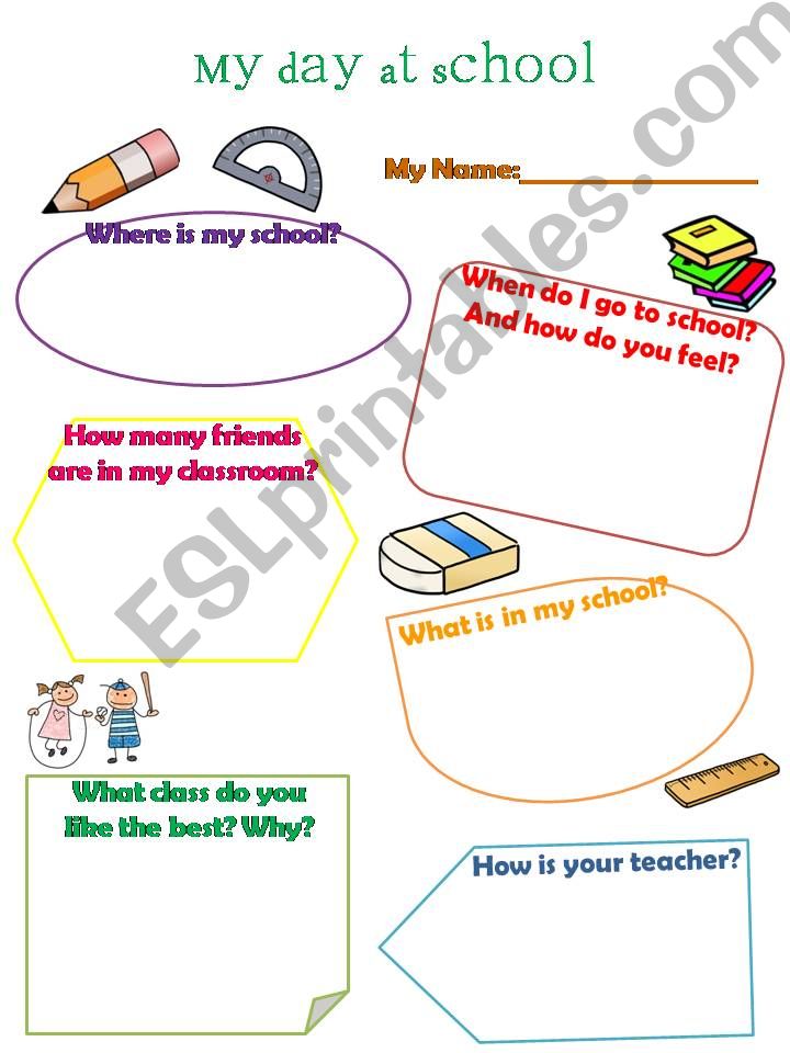 ESL - English PowerPoints: My day at school