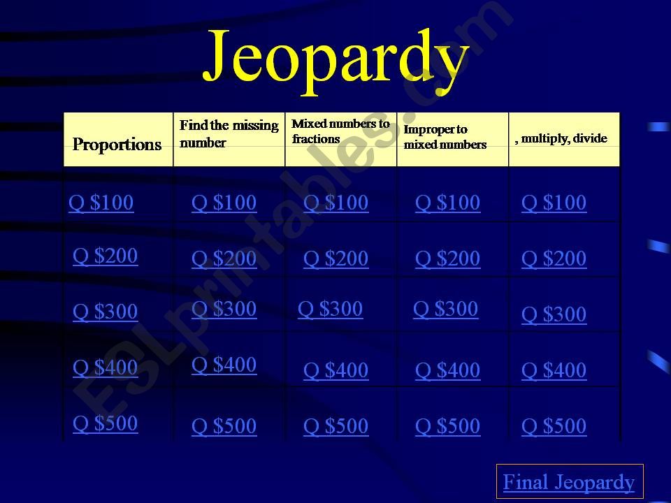 Jeopardy For Kids 6th Grade