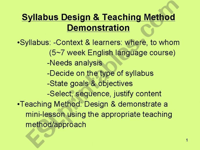 syllabus design and teaching method demonstration