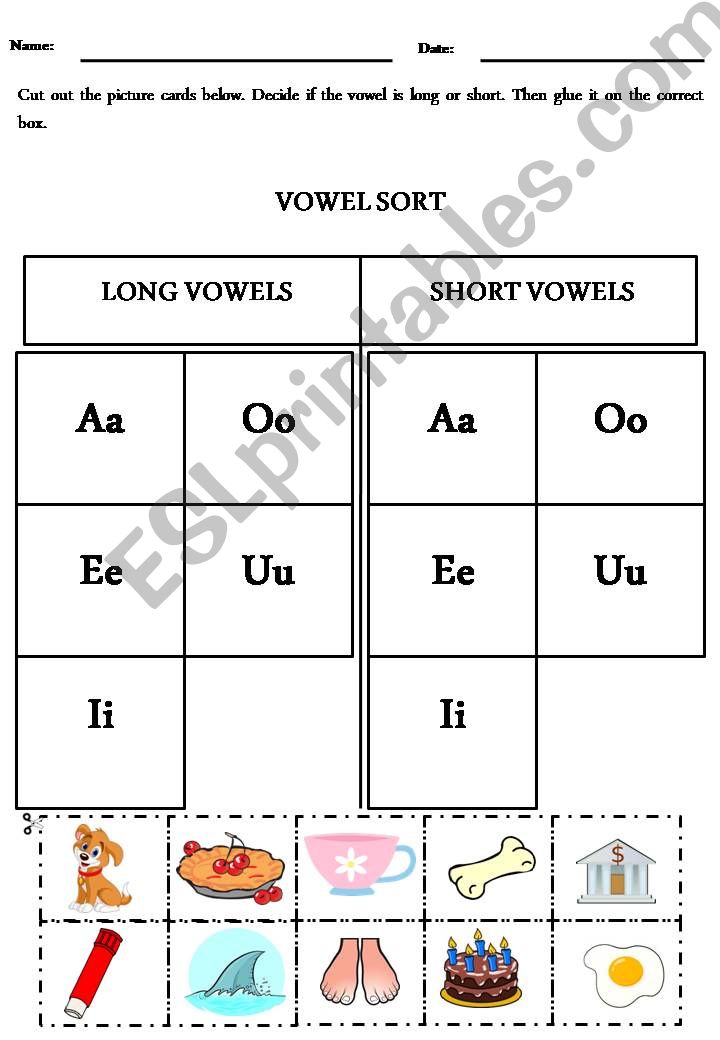 Long and Short Vowels Cut and Paste