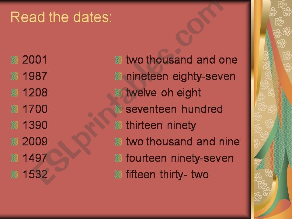 Dates, to be in the past, Past Simple