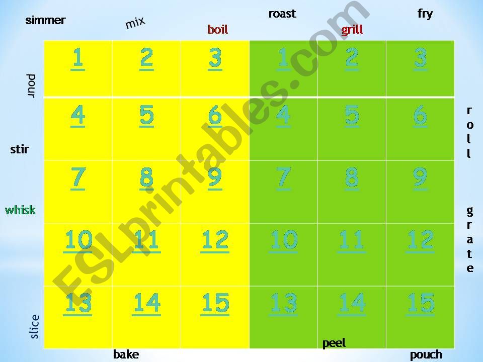 Cooking techniques memory game