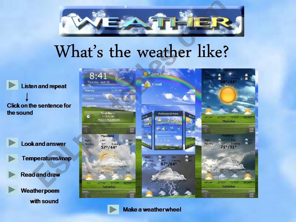 Whats the weather like -audio vocabulary and activities