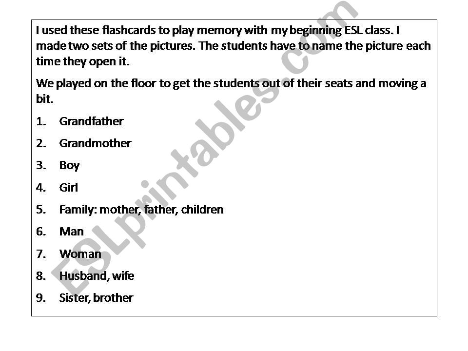 Memory Game-Family powerpoint