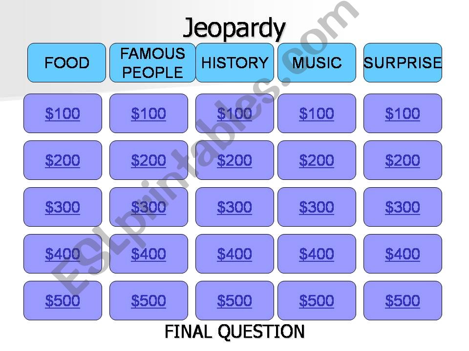 JEOPARDY GAME powerpoint