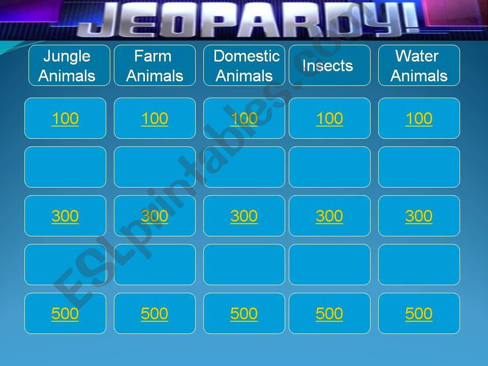 ANIMALS JEOPARDY powerpoint