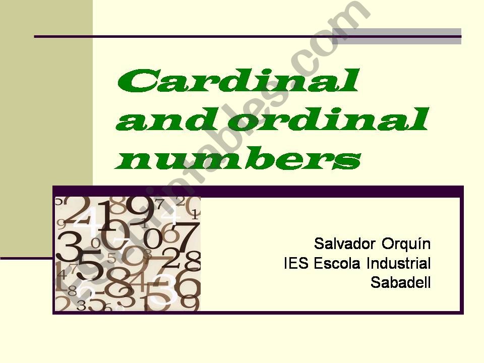 Cardinal and Ordinal Numbers Chart
