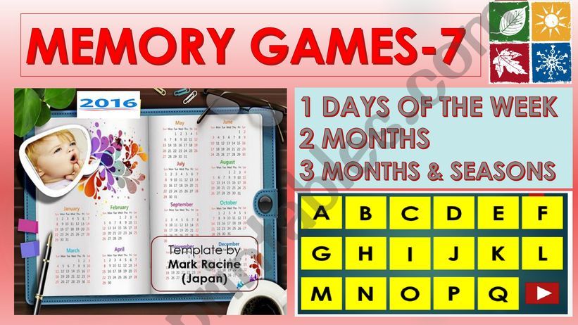 Memory (Matching) games SET 7 - DAYS, MONTHS, SEASONS