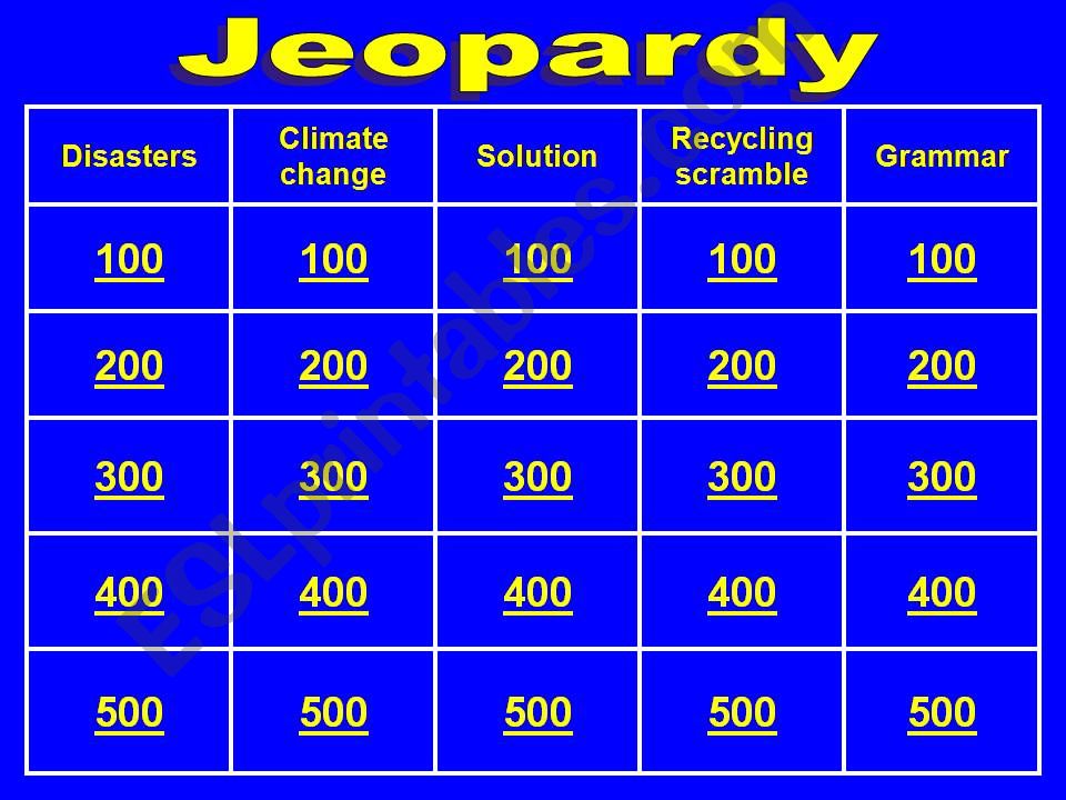 Jeopardy. Environmental issues 