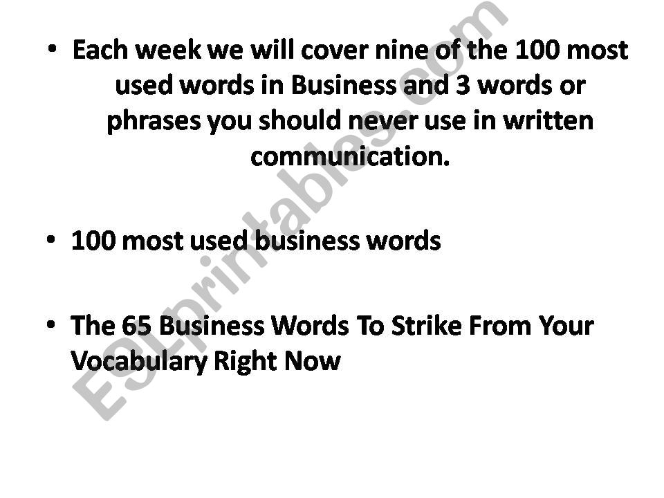 BUSINESS WORDS 9 AND 3 IDIOMS powerpoint