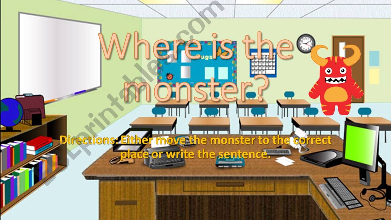 Where is the Monster? Preposition Reading and Writing Pracitce