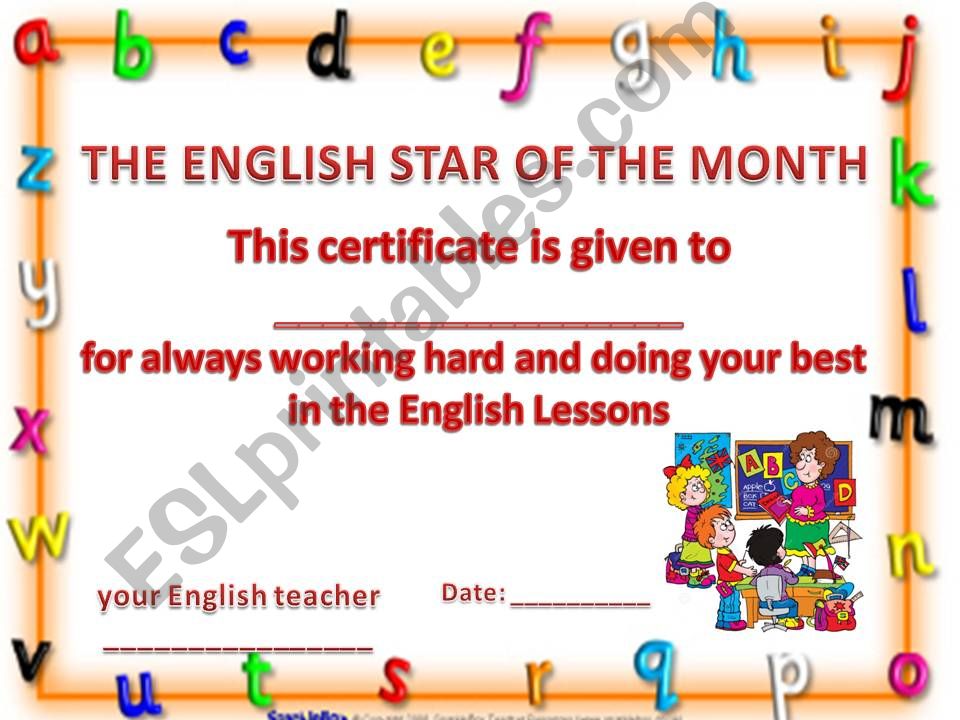 Best pupil of the month certificate
