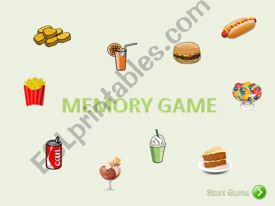 Fast Food memory game powerpoint