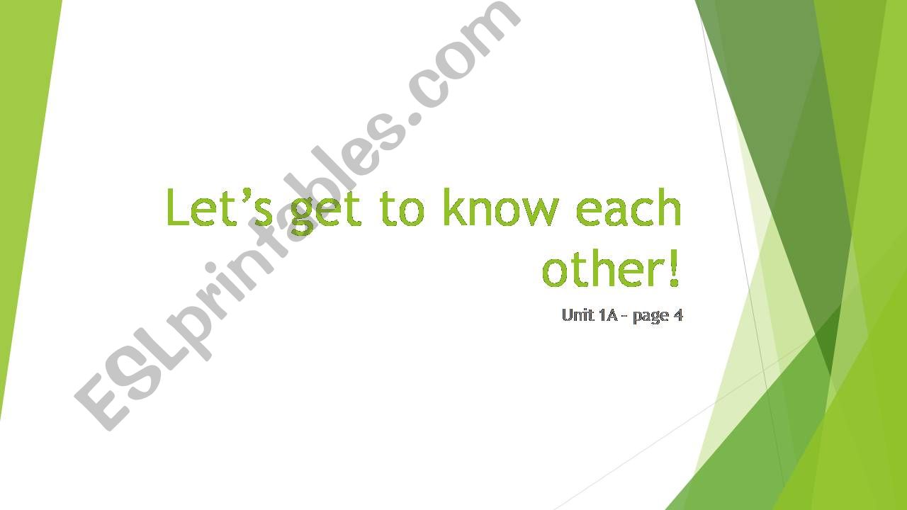 Lets Talk 1: Unit 1A - Lets get to know each other!