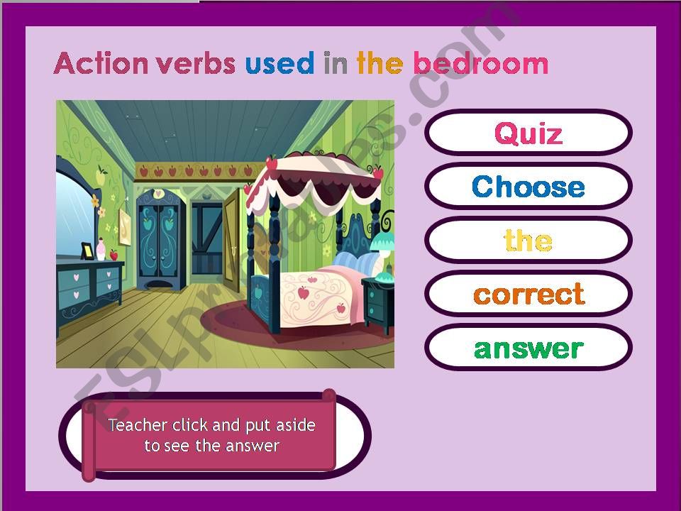The bedroom: Action verbs used in the bedroom Part 2 QUIZ