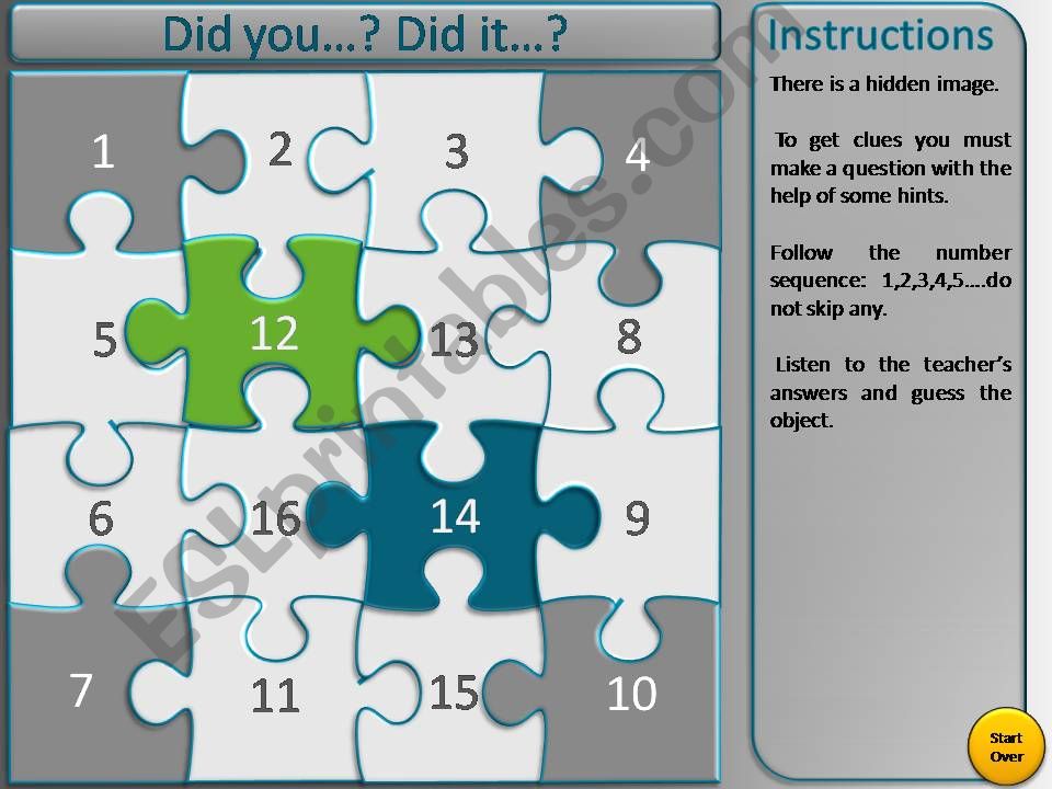 Puzzle piece reveal game: Simple Past yes-no questions