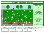 English worksheet: What are they doing in the park? (PowerPoint version) (present continuous)