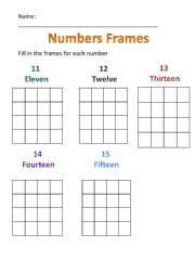 English powerpoint: Numbers 11 to 15 frames
