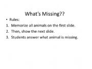 English powerpoint: Animals: Whats Missing?