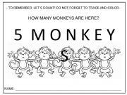 English powerpoint: 5 little monkeys to color and trace