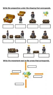 English powerpoint: Worksheet - Preposition of places and movement - Pirate Theme