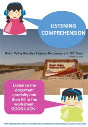 English powerpoint: Listening comprehension: Death Valley reaches highest temperature in 100 years