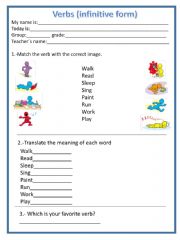 English powerpoint: worksheet (verbs infinitive form)
